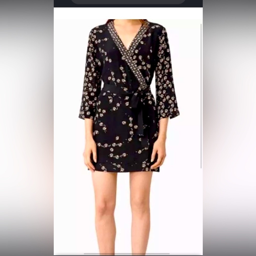All Saints Alva Fraise Silk Wrap Kimono Dress silk Italy designer spring rare